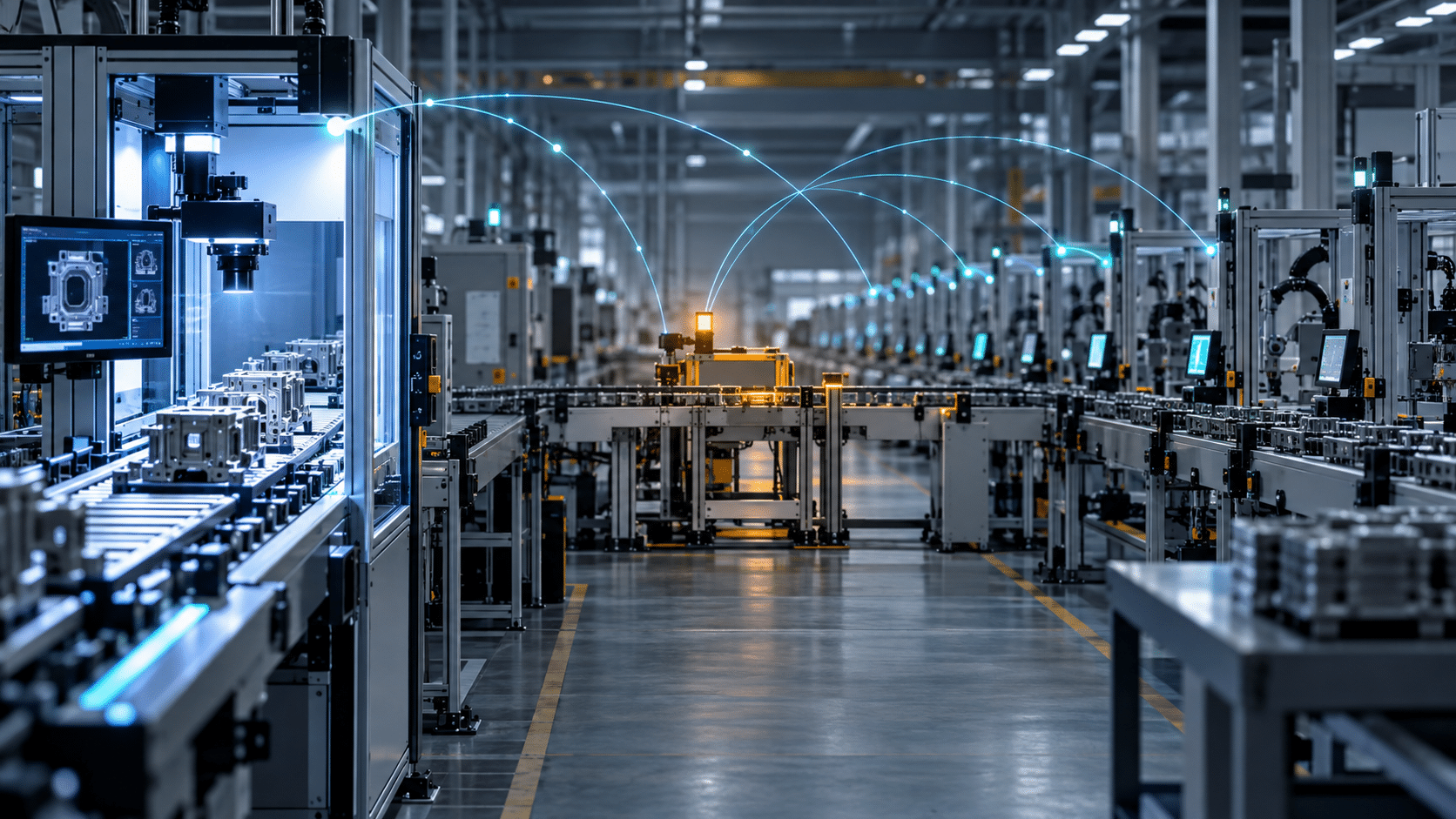 Connected computer vision inspection stations across a manufacturing production line