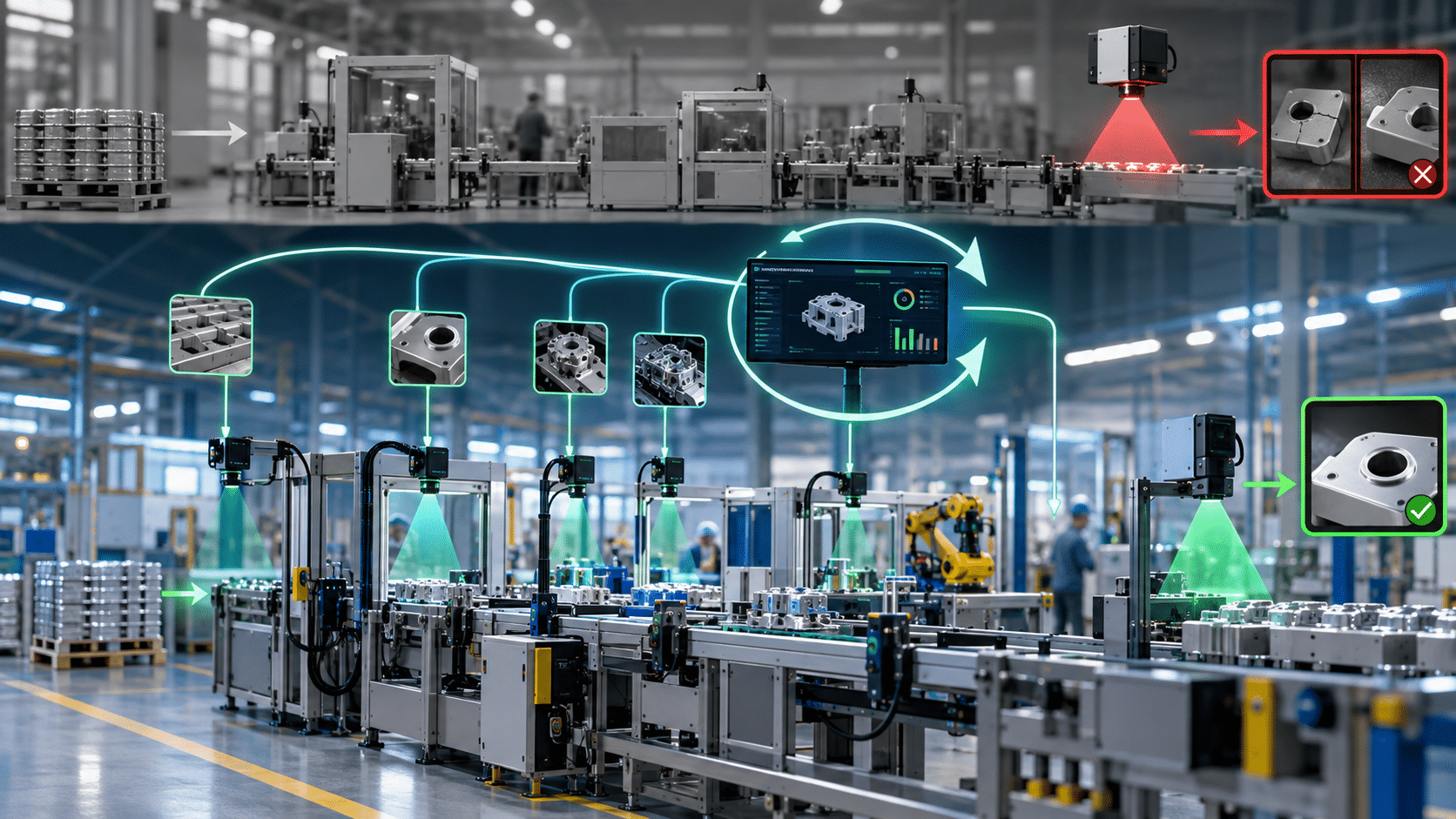 Inspection-only station compared with connected quality management across a production line